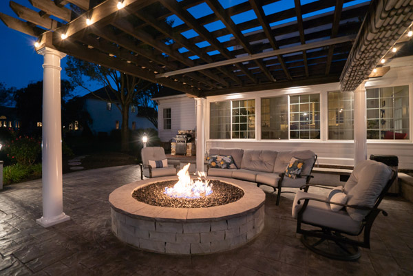 firepit on stone patio