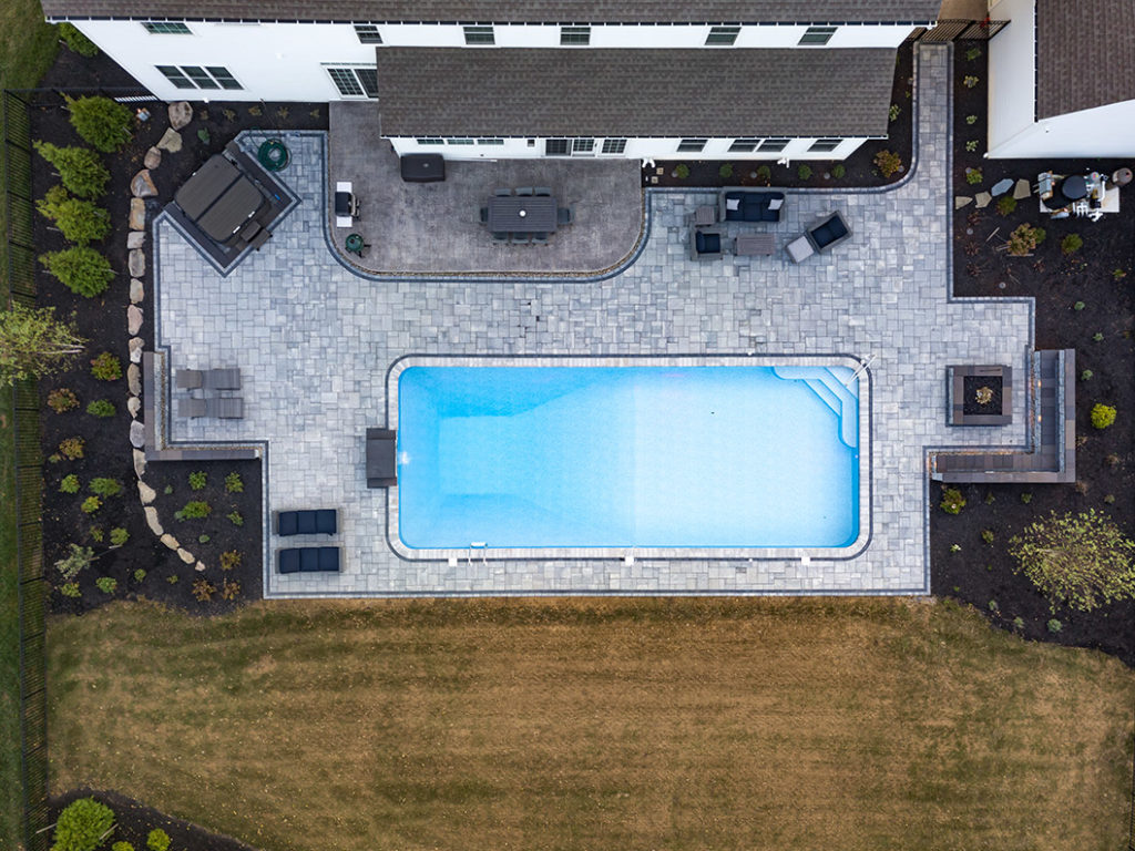 hardscape with pool aerial view