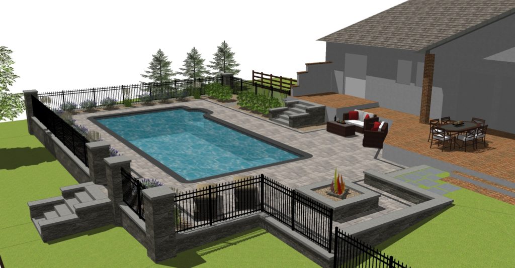 3d rendering of hardscape with pool
